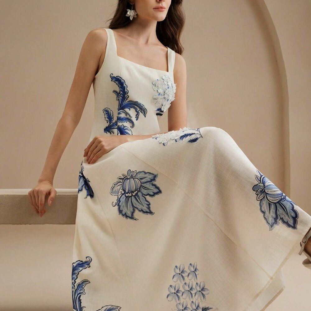 Multicolor Elegant Women's Floral Maxi Slip Dress with 3D Flowers - Picture 7 of 7